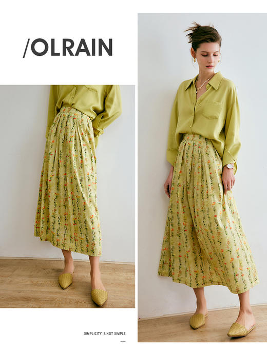 欧芮儿碎花半身裙女夏季2022年新款高腰法式复古百褶中长款裙子 商品图2