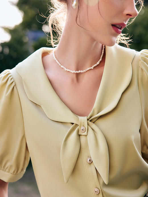 欧芮儿OLrain法式娃娃领衬衫女夏季2022新款气质法式泡泡袖衬衣 商品图0