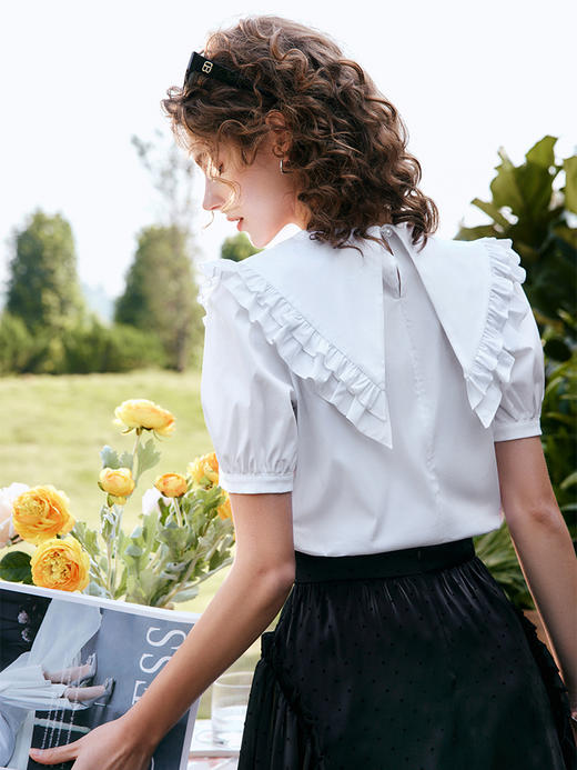 OLrain法式高级穿搭娃娃领衬衫女夏季2022年新款蝴蝶结设计感衬衣 商品图1