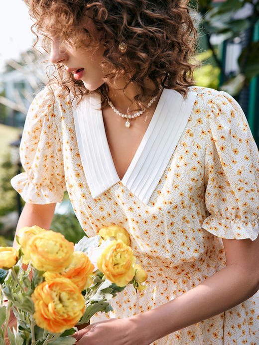 OLrain法式高级穿搭碎花连衣裙女夏季2022新款设计感泡泡袖茶歇裙 商品图3