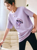 欧芮儿OLrain法式短袖t恤女夏季2022新款宽松刺绣紫色中长上衣 商品缩略图3