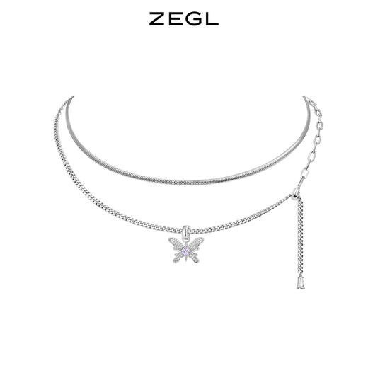 ZEGL设计师Z-box系列紫色蝴蝶叠戴项链女轻奢小众蛇骨链夏锁骨链 商品图0