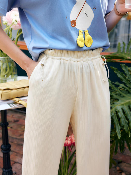 欧芮儿针织休闲裤女夏季2022新款高腰时尚直筒阔腿运动抽绳拖地裤 商品图3