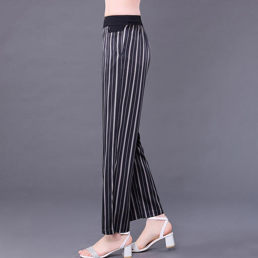 桑蚕丝竖条纹阔腿裤，新款薄款高腰直筒真丝垂感宽松裤子KQN-75623 商品图3