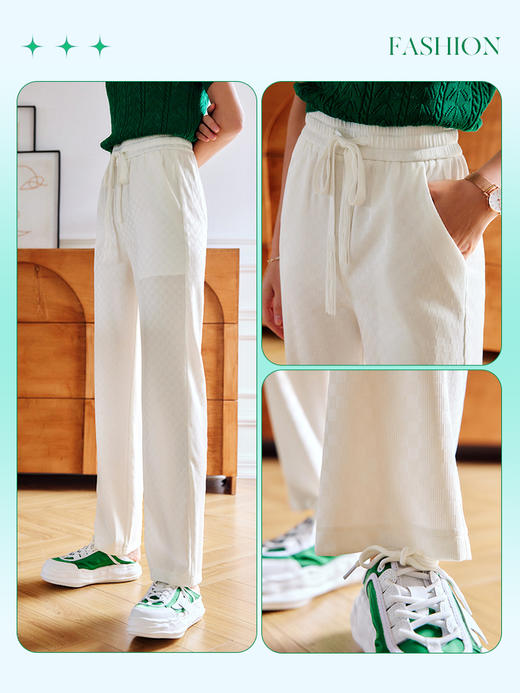 欧芮儿OLrain法式格子休闲裤女夏季2022年新款直筒运动针织卫裤 商品图2