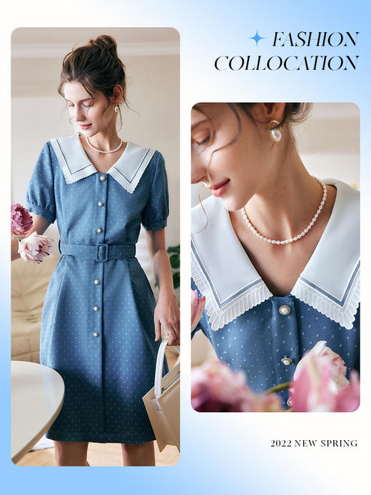 OLrain法式高级穿搭娃娃领连衣裙女夏季2022新款气质减龄撞色裙子undefined 商品图0