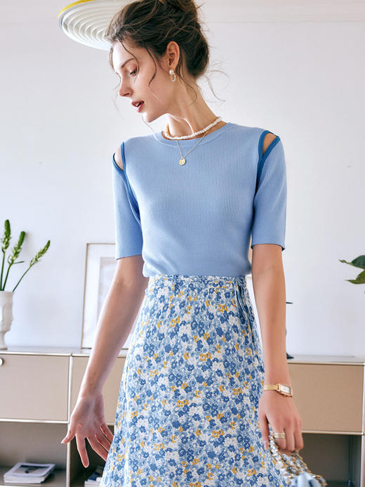 欧芮儿OLrain法式高级套头针织衫女夏2022新款镂空设计感薄款上衣 商品图3