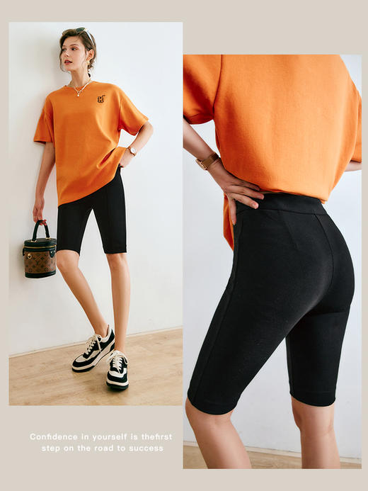 OLrain法式高级穿搭黑色休闲裤女夏季2022新款紧身薄款显瘦五分裤 商品图3