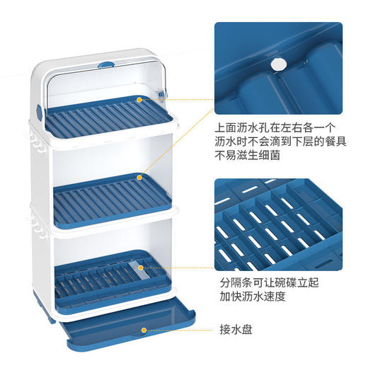 【它真的好能装杯啊！】厨房碗柜碗筷碟收纳神器，家用多层置物架，婴儿辅食餐具收纳盒 内有沥水篮 商品图7