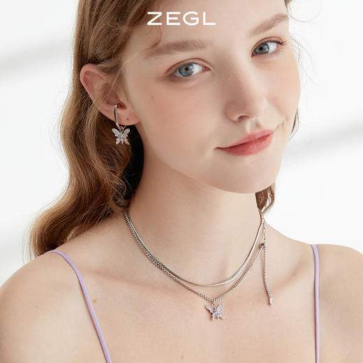 ZEGL设计师Z-box系列紫色蝴蝶叠戴项链女轻奢小众蛇骨链夏锁骨链 商品图9