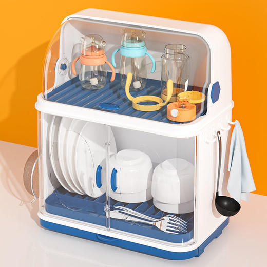 【它真的好能装杯啊！】厨房碗柜碗筷碟收纳神器，家用多层置物架，婴儿辅食餐具收纳盒 内有沥水篮 商品图2