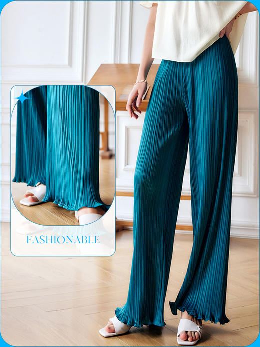 欧芮儿阔腿休闲裤女夏季2022年新款高腰时尚直筒宽松压褶拖地裤子 商品图3
