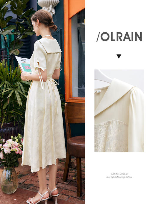 欧芮儿海军领连衣裙女夏季2022新款收腰法式系带设计感a字仙女裙 商品图1