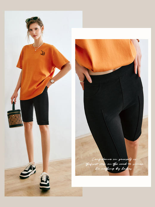 OLrain法式高级穿搭黑色休闲裤女夏季2022新款紧身薄款显瘦五分裤 商品图0