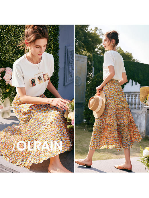 欧芮儿白色短袖t恤女夏季2022新款宽松显瘦时尚印花钉珠纯棉上衣 商品图2