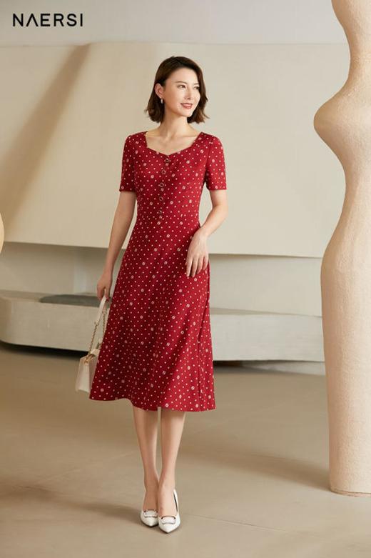 2楼NAERSI服饰红色波点桑蚕丝连衣裙 商品图5