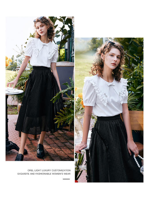 OLrain法式高级穿搭娃娃领衬衫女夏季2022年新款蝴蝶结设计感衬衣 商品图2