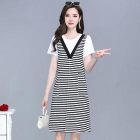 YWE BDX1142气质减龄中长款时尚条纹假两件裙