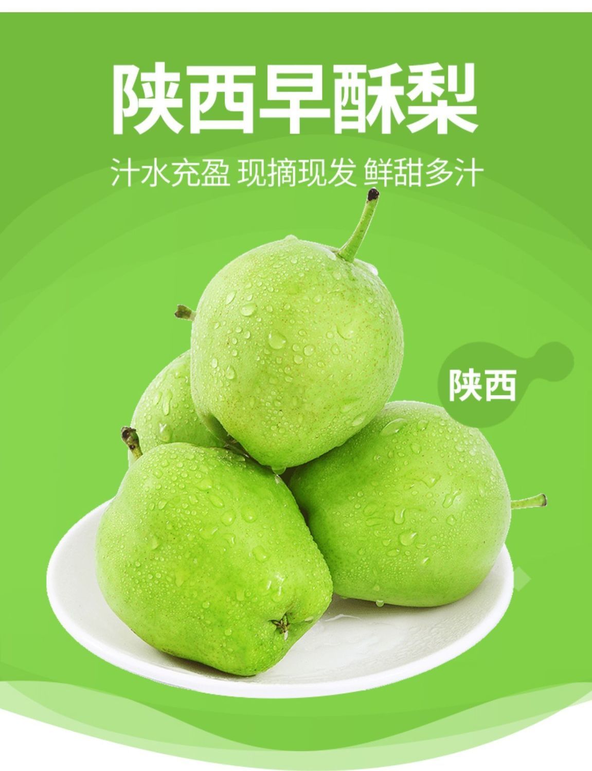 陕西青皮早酥梨新鲜水果5斤9斤包邮现摘现发皮薄肉厚味甜微酸