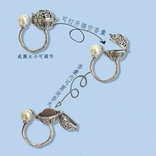 S925香囊球珍珠戒指镂空随身佩戴香丸球持久淡香可打开香球 商品图2