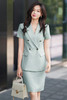 绿色短袖西装套装女夏季新款通勤工作服女时尚气质职业套裙 商品缩略图5