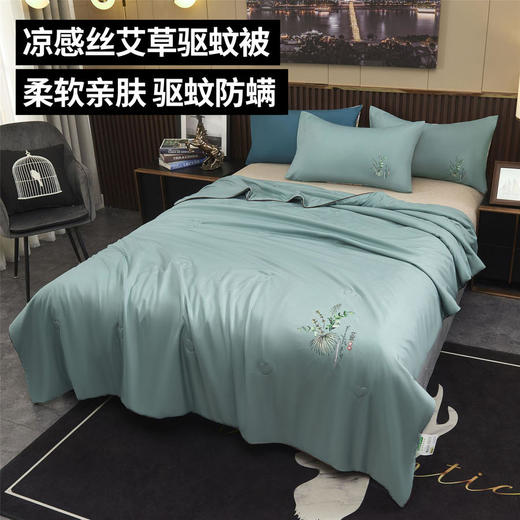 【艾草驱蚊菌刺绣款凉感丝空调被】一床被子=艾草被+驱蚊被+空调被，凉感冰丝面料，可机洗，让你远离空调病，完美裸睡！ 商品图0