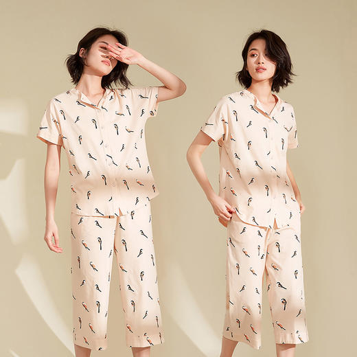 【门店同款】康妮雅睡衣家居服 女式短袖七分裤套装*淡桃粉 商品图4