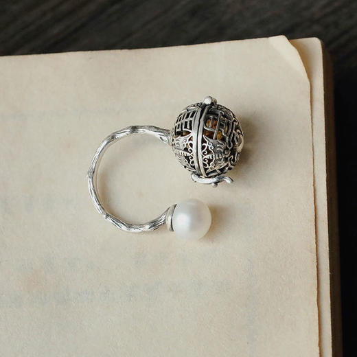 S925香囊球珍珠戒指镂空随身佩戴香丸球持久淡香可打开香球 商品图8