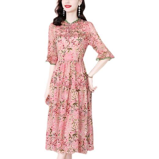 AHMnrg5562  2022夏季新款桑蚕丝时尚气质奢华蕾丝阔太太法式碎花显瘦连衣裙 商品图4