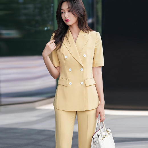 黄色西装套装女夏季薄款时尚双排扣高级感职业装气质女神范 商品图2