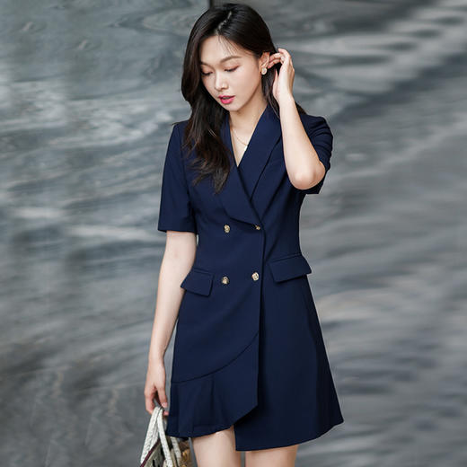 藏青色职业连衣裙女夏季短袖气质正装通勤工作服售楼部裙子 商品图1
