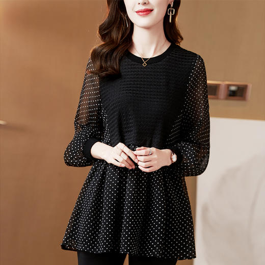 黑色波点雪纺上衣女小衫新款洋气显瘦大码气质打底衫  YYM8026 商品图1