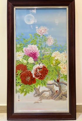 粉彩花开富贵瓷板画