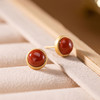 【晕轮】S925银镀金镶嵌南红玛瑙圆形耳钉【CW-701011】 商品缩略图1