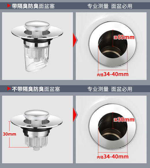 【主体铜材质】 带防臭功能 面盆洗脸盆下水器弹跳芯 弹跳式下水管盖子ERP-Z仓 商品图1