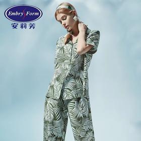 安莉芳新品ins风桑蚕丝棉睡衣套装女士小翻领开衫式家居服EL00463