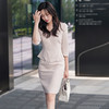 米色职业连衣裙女春夏新款七分袖气质通勤V领修身包臀裙子 商品缩略图4