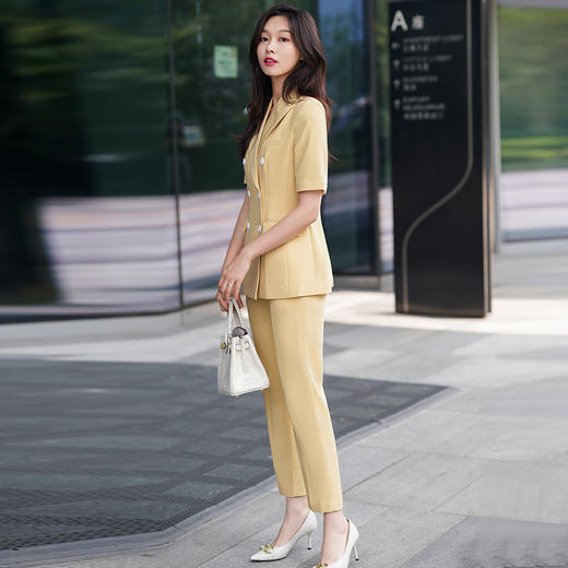 黄色西装套装女夏季薄款时尚双排扣高级感职业装气质女神范 商品图3