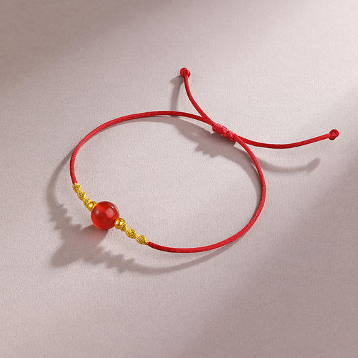 周六福黄金手链编织手绳3D硬金红玛瑙小金珠送女友手饰官方旗舰店 商品图4
