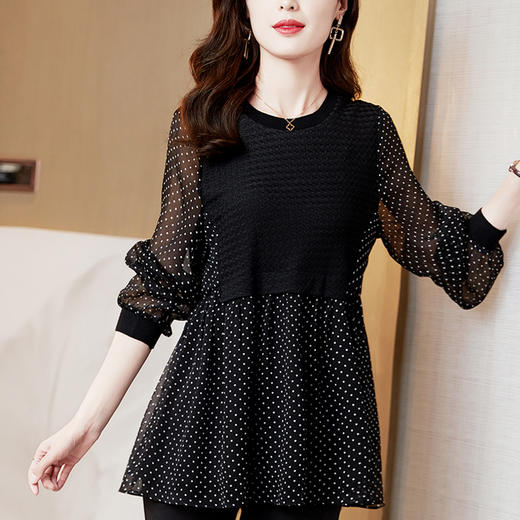 黑色波点雪纺上衣女小衫新款洋气显瘦大码气质打底衫  YYM8026 商品图2