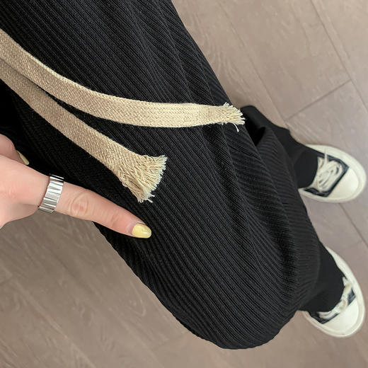 黑色冰丝运动阔腿裤女高腰垂感春夏 新款透气宽松直筒休闲裤 商品图3