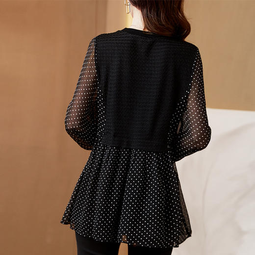黑色波点雪纺上衣女小衫新款洋气显瘦大码气质打底衫  YYM8026 商品图4