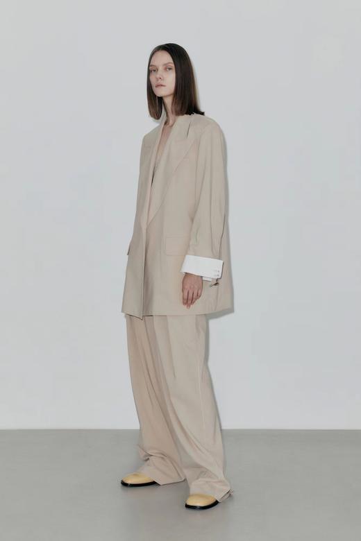 LOW CLASSIC 米色/湖绿色毛边西装外套 商品图0