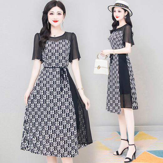 YWE KEDX63时尚印花连衣裙显瘦气质大码裙 商品图0