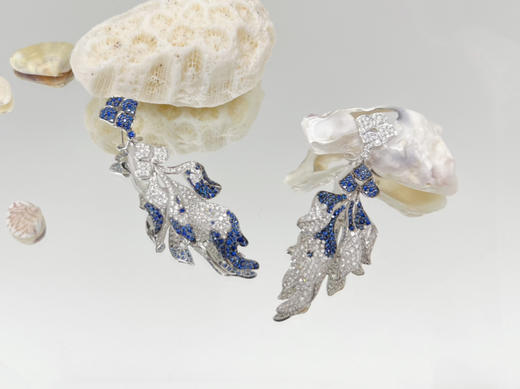 「锦鲤」钻石蓝宝石不对称耳环 商品图1