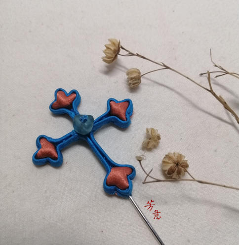 蓝十字盘扣胸针○芳意旗袍 商品图2