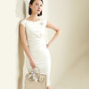 J9283633A 颈袖添香季新款修身包臀收腰显瘦职场气质无袖中长款白色连衣裙 商品缩略图1