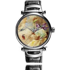 KONCISE孔氏珐琅 黄月花鸟系列-秋荷 微绘珐琅腕表