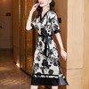 气质通勤，花色短袖V领真丝连衣裙SM-82298103 商品缩略图2