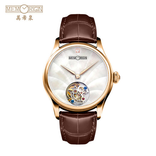 MEMORIGIN万希泉陀飞轮女士腕表真皮钻石表镂空女款机芯刻字手表 商品图0